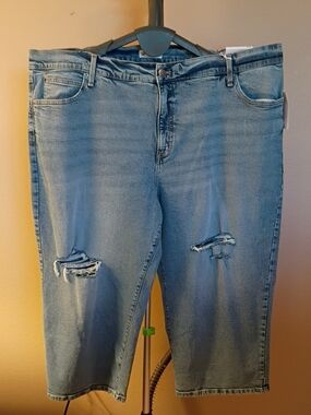 Jessica Simpson Light Blue Distressed Cropped Wide Leg Stretch Jeans Size 24W